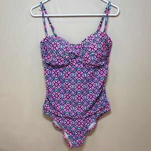 Catalina Pink/Blue/Turquoise Patterned One Piece Swimsuit, Like New, L (14/16)
